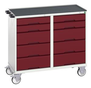 16927102.** verso maintenance trolley with 10 drawers and top tray. WxDxH: 1050x550x965mm. RAL 7035/5010 or selected